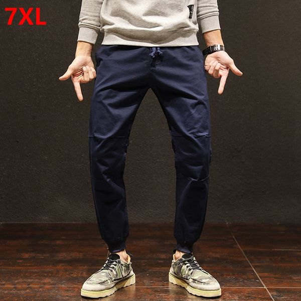 

high elasticity elastic waist lace casual pants male tide big size code slim harun closed mouth feet trousers 7xl 6xl 5xl 4xl, Black