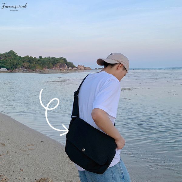 

fashion japanese style women men canvas bag simple canvas cloth fabric students messenger bags foldable soft zipper shoulder bag