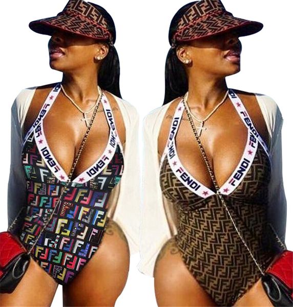 

women ff letters bikini swimsuit one piece backless swimwear beach swim suit beachwear summer braid designer one-piece swimwears c41202, White