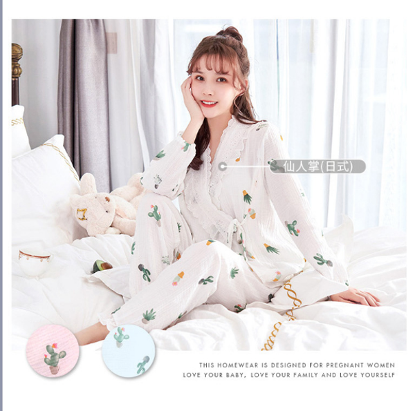 

1389# cartoon print cotton maternity nursing nightwear breastfeeding for pregnant women pregnancy sleepwear, White