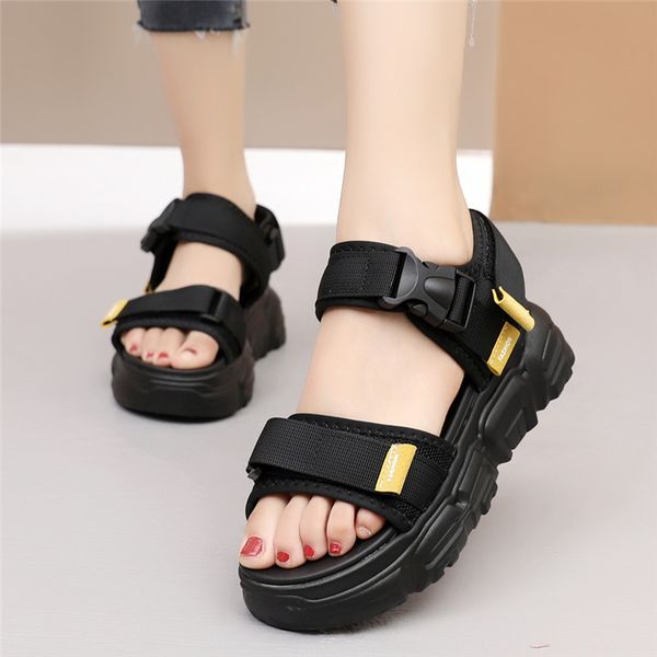 

2020 summer comfort shoes for women beige heeled sandals med all-match wedge women's heels muffins shoe ladies comfort, Black