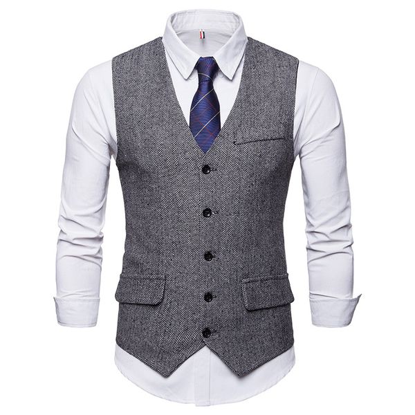 

2018 autumn men's suit vest single breasted vintage design casual style cashmere blends olid color vest brand large size, Black;white