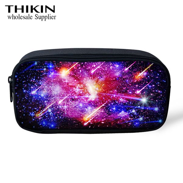 

thikin stars shining pencil case for girls boys school pencil bag pink galaxy women toiletry bag zipper pouch purse polyester