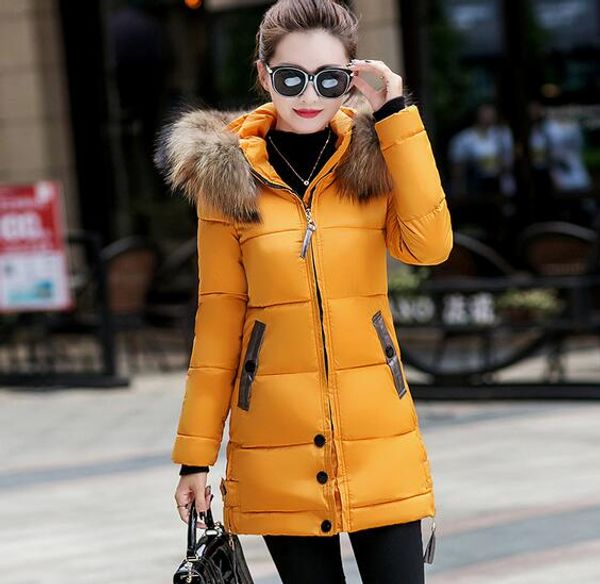 

2018 thick warm slim down coat women's long hooded fur collar coat winter korean version of cotton jacket, Black