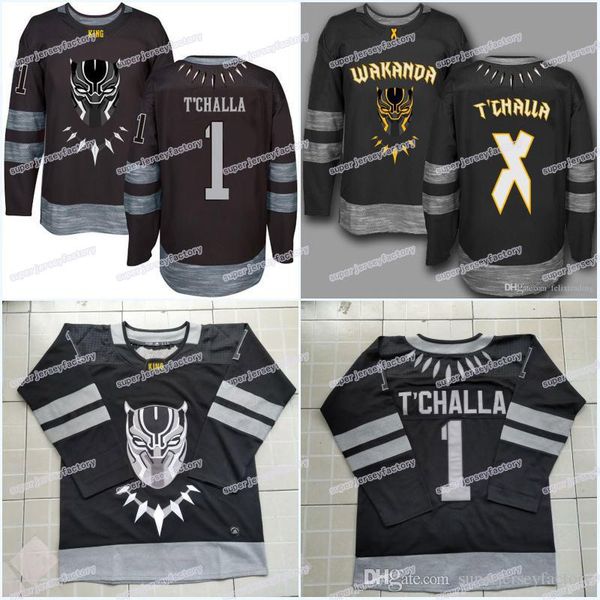 

T'Challa X Black Panther Jersey T'Challa #1 The Black Panther Wakanda Hockey Jersey T'Challa X Custom High Quality Free Shipp