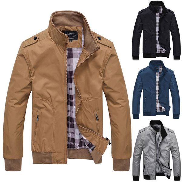 

2019 fashion men's jackets autumn casual fashion pure color patchwork jacket solid zipper outwear coat drop shipping july19, Black;brown
