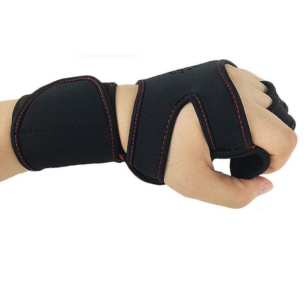 

1 pair palm support half finger anti-slip adjustable durable hand brace sleeve wristband wrap guard protector for fitness weight, Black