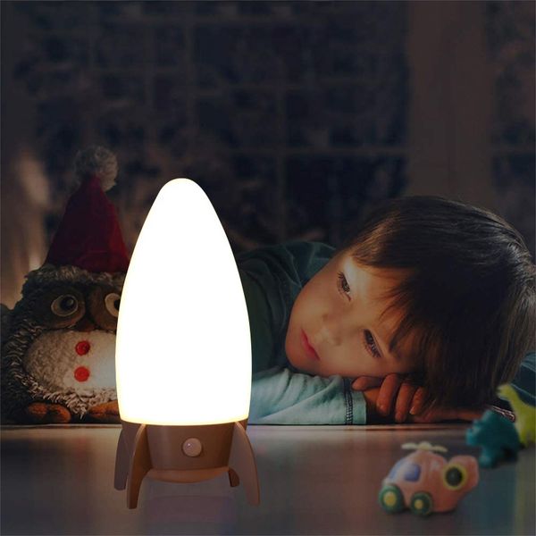 

night lights led rocket bedside lamp kids night light bedroom wall light sensor lighting children cartoon light control 10091