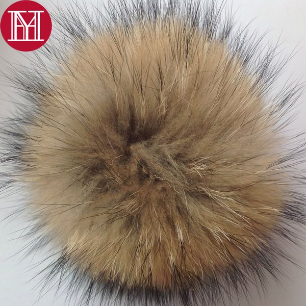 

16cm 100% real raccoon fur pompoms luxurious fur balls genuine pom pom for bag hats cap scarf gloves attached the hasp