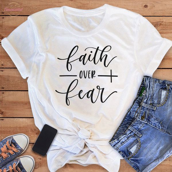 

faith over fear christian t shirt religion clothing for women faith shirt graphic fearless slogan vintage girl tees, White