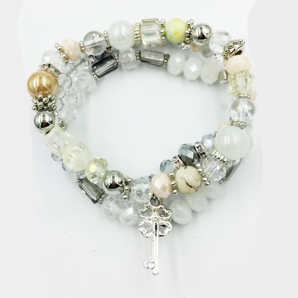 

hanjing new crystal bead bracelets for women vintage bracelet female jewelry key natural stone charms wristband gift pulseira, Golden;silver