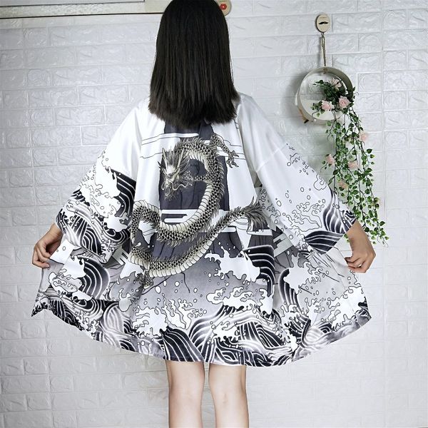 

nicemix 2019 vintage summer women cardigan dragon waves printed chiffon sun protection kimono shirt outerwear new fashion, Black;brown