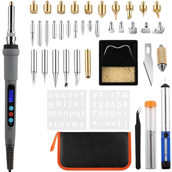 

43pcs lcd wood burning kit pyrography pen with various temperature control wood burning craft tips for soldering ca