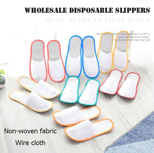 

l rooms disposable slippers non-woven brushed cloth color border factory wholesale home stay slippers, Black