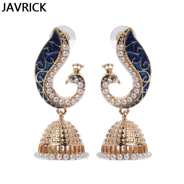 

retro bollywood kundan peacock jhumka jhumki drop earrings gypsy jewelry, Silver
