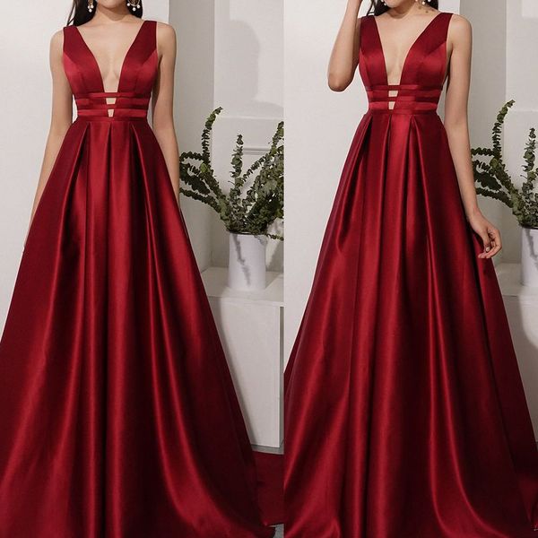 

deep v-neck prom dresses floor length wine red evening gowns formal party dress robes de soiree, Black;red