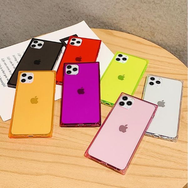 

fashion square design phone case for iphone 12 mini 11 pro max x xr xs max se2 6 7 8 plus candy color clear soft tpu shockproof cover