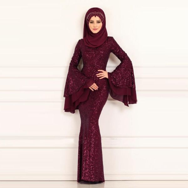 

green prom dress 2021 luxury mermaid arabic long evening dresses sheer jewel neck capped sequins floor length middle east formal party dress, Black