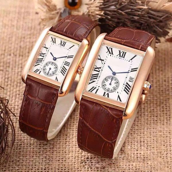 

dropshipping fashion women men watches gold square bezel leather strap quartz watch wristwatches for men lady gift c clock, Slivery;brown