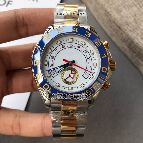 

new 44mm two tone rose gold white dial 116680 116681 116689 116688 seagull automatic mens watch sapphire blue ceramics bezel steel bracelet, Slivery;brown