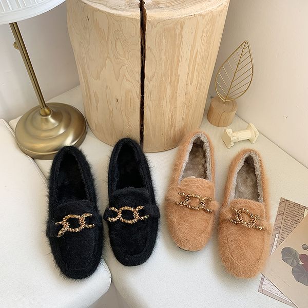 

moccasin shoes casual female sneakers 2019 fashion women's all-match soft loafers fur round toe moccasins modis new winter, Black