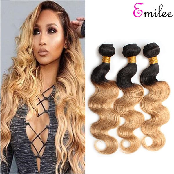 

emilee brazilian body wave ombre hair weave 100% 1b 27 remy hair bundle 2 tone colored hair bundles 24 inch, Black