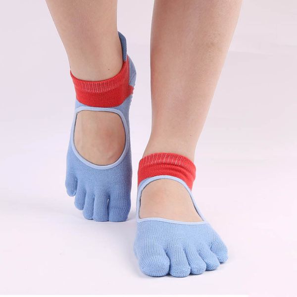 

female toe socks silica gel non-slip breathable swear anti-friction profession running fitness yoga sock 5 fingers for women, Black