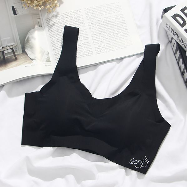 

fashion women lady casual cool bra ice silk trackless vest without steel rim sports bra sleep underwear tank vest, Black;white