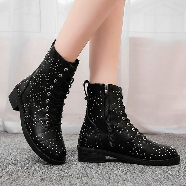 

women's winter shoes warm leather ankle boots for women elegant square with single boots casual work shoes zapatos de mujer, Black
