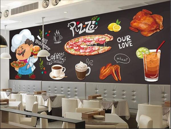 

3d wallpaper custom p hand drawn pizzeria burger shop background living room home decor 3d wall murals wallpaper for walls 3 d