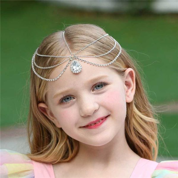 

baby forehead chain hair girl baby alloy rhinestone disk hair chain headwear accessories small girl princess headwear, Slivery;white