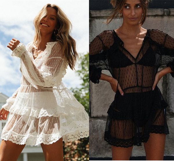 

v neck summer beach dress women bikini swimsuit cover up hollow out mesh bathing suit cover dress beach outwear