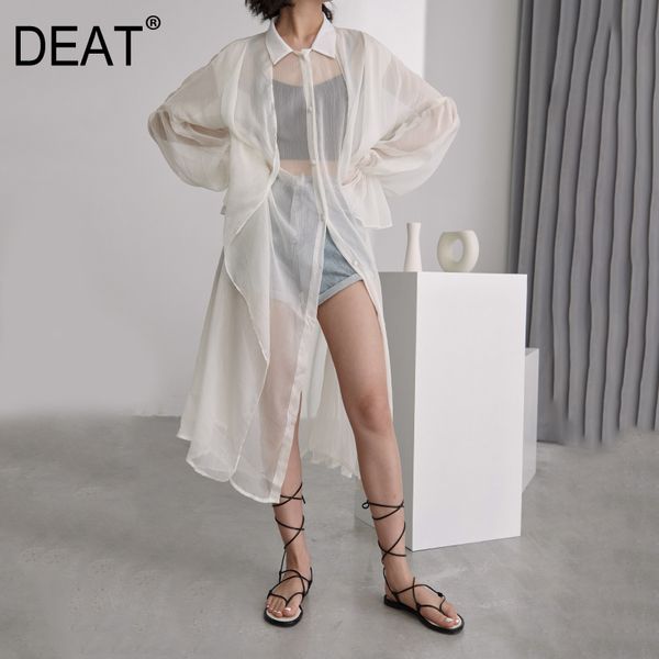 

deat] 2019 new spring summer lapel long sleeve white loose long big size chiffon oveesize shirt women blouse fashion tide jt06