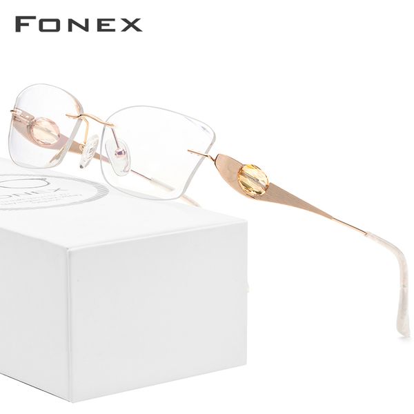 

fonex wire titanium rimless glasses women optical diamond prescription eyeglasses frame 7715, Black