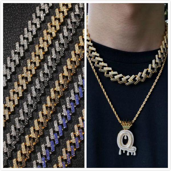 

штраф золото серебро цвет blingbling синий черный алмаз кубинский ссылка цепи ожерелье мужские колье длинные цепи рок-стрит рэпер ювелирные, Silver