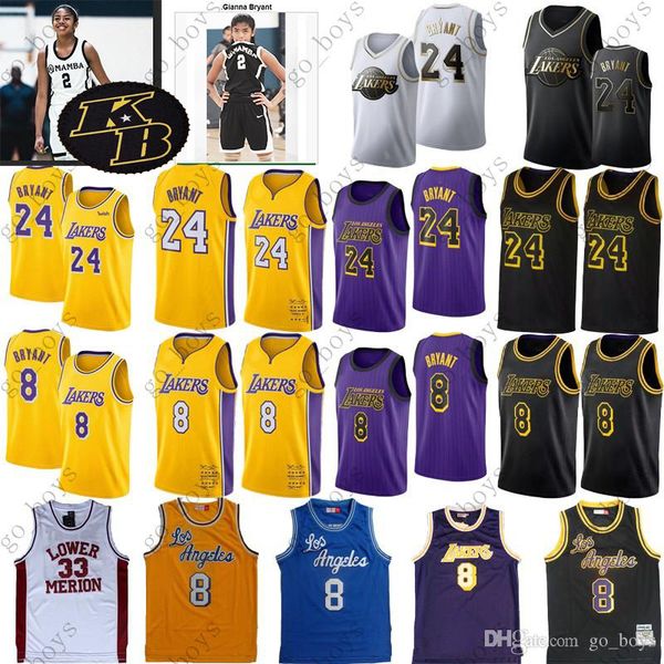 

8 kobe 24 33 bryant jersey 2 gianna maria men college basketball jersey, Black;red
