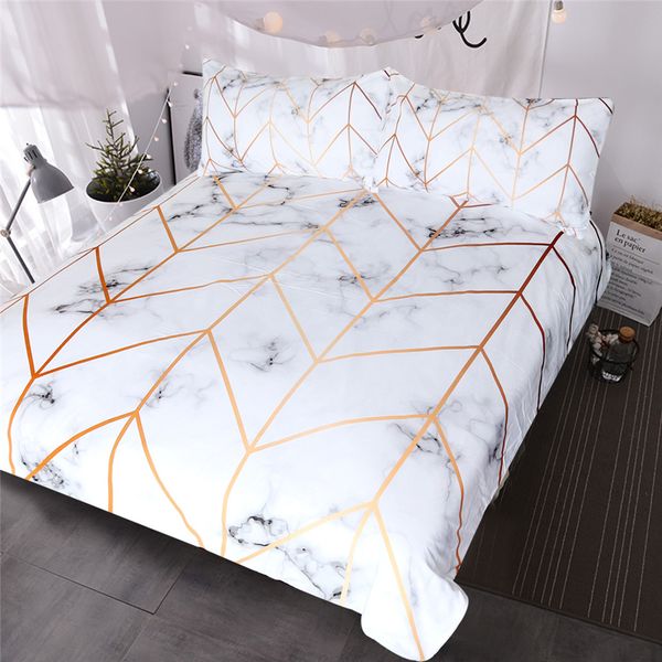 Marble Texture Bedding Set Black White Golden Duvet Cover Set
