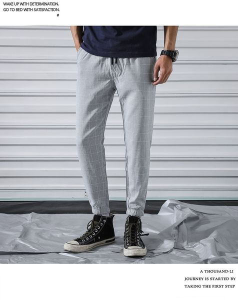 

2019 new men's korean version of the trend pants harem pants casual plaid loose beam, Black