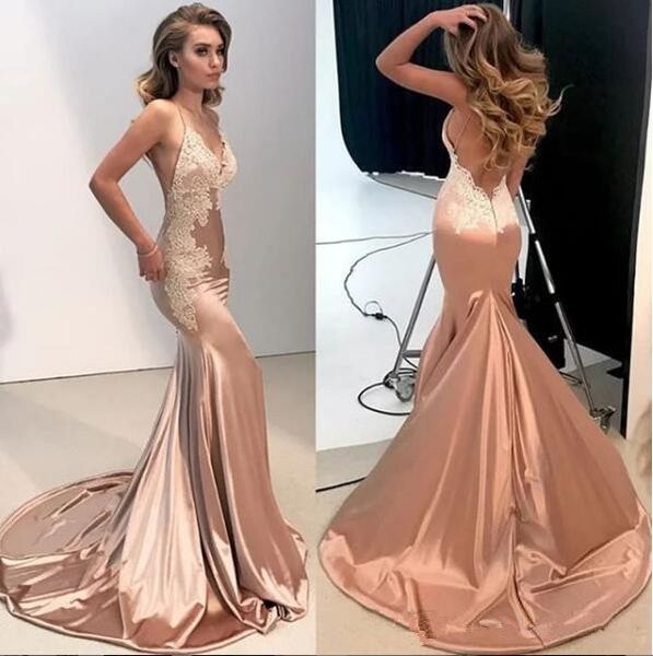

spaghetti strips slim mermaid prom dresses backless 2020 simple custom sepcial occasion party gowns spring vestidos de soiree, Black