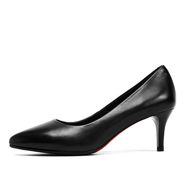 

work shoes womens black leather highheeled shoes slimheeled stewardess professional ol shallow pointed thickheeled single