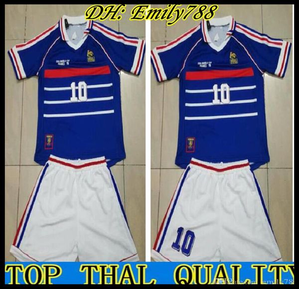

10 zidane 1998 france retro vintage zidane henry maillot de foot thailand quality soccer jerseys uniforms football jerseys shirt kids shirt, Black;yellow
