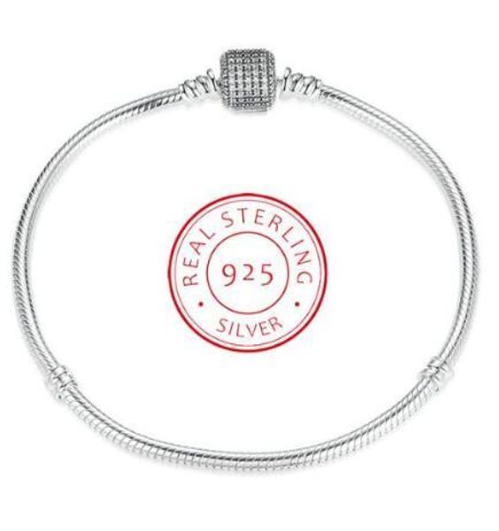 

authentic original 925 sterling silver bracelet signature clasp crystal snake chain bangle fit women charm diy fashion jewelry, Golden;silver