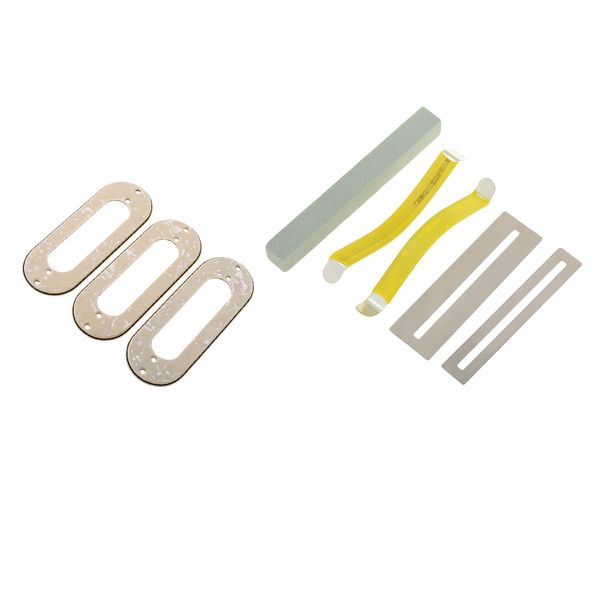 

3pcs guitar pickup frames + string spreaders + fretboard + grinding stone