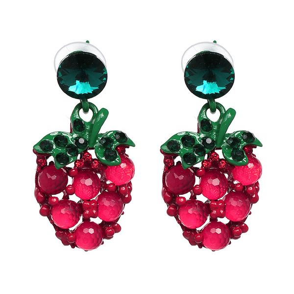 

young tulip vivid new fruit strawberry earrings high-grade alloy earring crystal earring fashion popular gift earring for girl, Silver