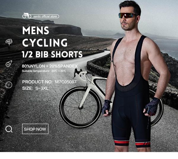 

santic men cycling padded bib shorts pro fit breathable italian miti tavalor fabric reflective cycling clothing summer m7c05087