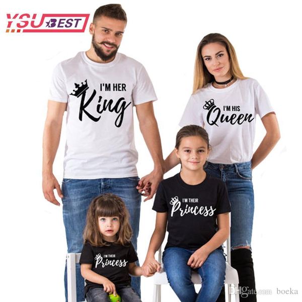 Sommer passende Familienkleidung lässig solide Kurzarm-Baumwoll-T-Shirt König Königin Paare T-Shirt Krone bedruckt lustige Tops
