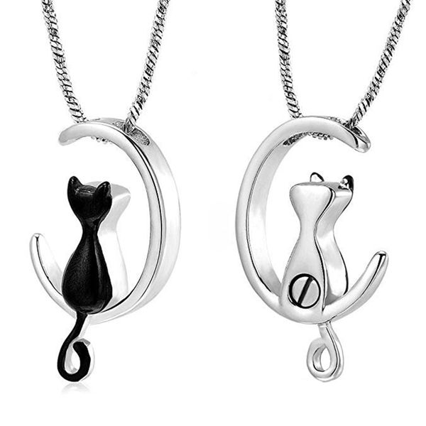 

1 pc sliver black cat pendant necklace for ashes pet famliy lovers ashes memorial keepsake titanium steel openable necklace new, Silver