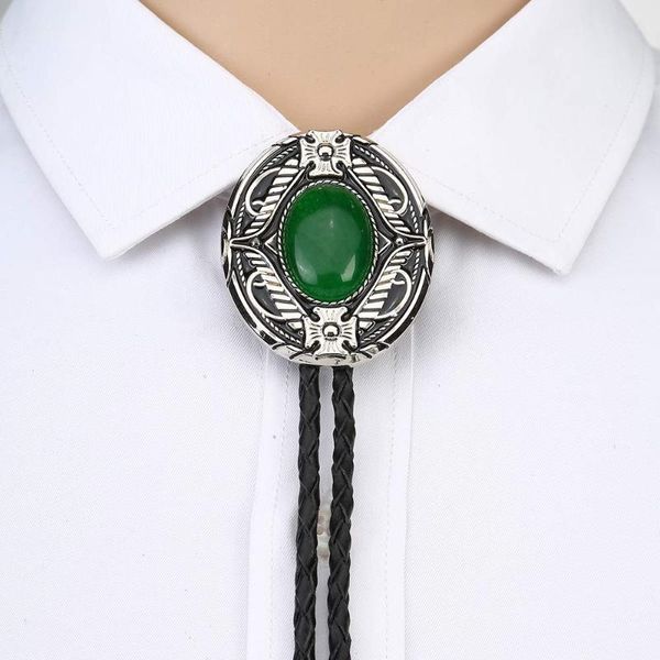 

bow ties green aventurine bolo tie for man cowboy western cowgirl leather rope zinc alloy necktie oval shape wave side, Black;gray