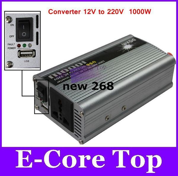 Freeshipping Portátil Modificado Onda Senoidal Car Power Inverter 1000 W Carregador Conversor de Tensão DC 12 V para AC 220 V Transformador