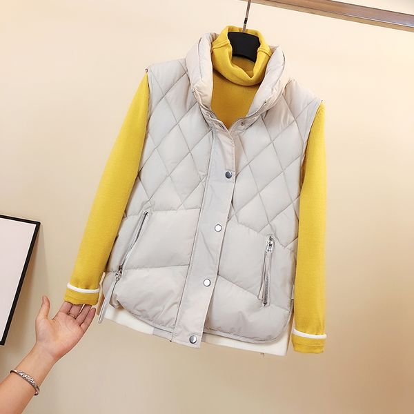 

women new sleeveless vest jacket solid color autumn and winter cotton waistcoat female loose parka padded vest jackets, Black;white